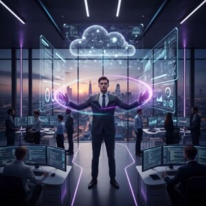 Need an AI image for my blog - blog heading is "Technological Management in UK Software-Driven Businesses" this blog is for UK fresh graduate on Technological Management topic - image should be Technological Management related- should be in good SEO - image should be more attractive as Technological Management - stunited.org - UK